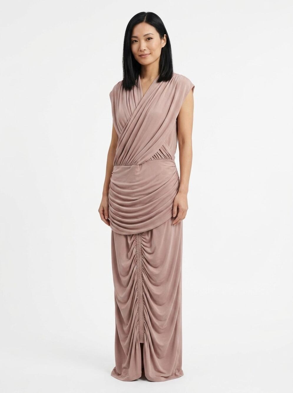 Acler Pink Draped Ruched Maxi Dress V-Neck Women See Measurements
